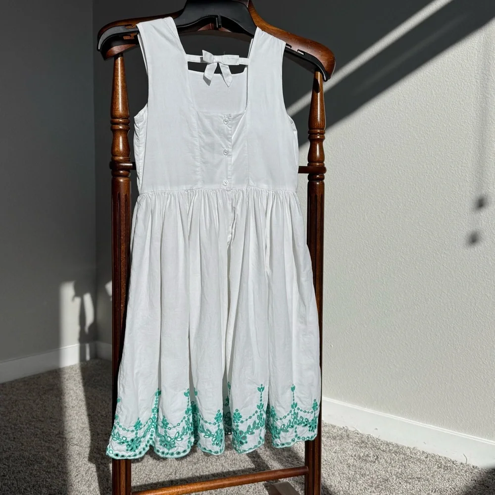 Janie and Jack Girls White Embroidered Cotton Dress Size 8 Button Back Summer